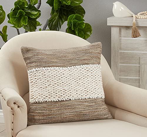 Fennco Styles Braided Stripe Cotton Decorative Throw Pillow 20" W x 20" L - Brown Woven Cushion for Home, Couch, Living Room, Bedroom, Office and Holiday Décor