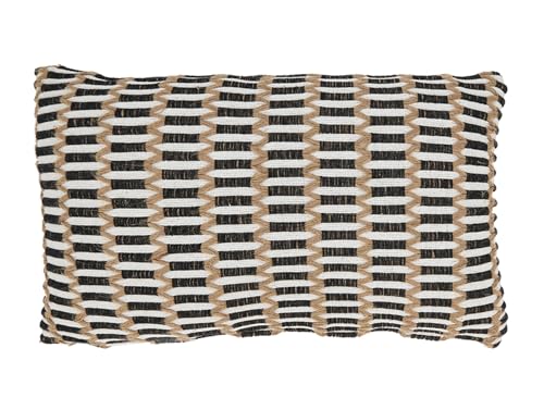 Fennco Styles Woven Stitch Cotton Jute Decorative Throw Pillow Cover 12" W x 20" L - Black and Natural Textured Cushion Case for Home, Couch, Living Room, Bedroom, Office and Holiday Décor