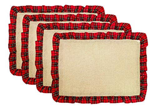 Fennco Styles Holiday Deer Tartan Plaid Ruffle Border Christmas Decorative Throw Pillow