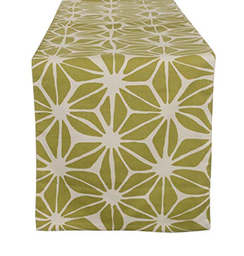 Fennco Styles Poinsettia Print 13 x 59 Inch Cotton Table Runner - Green Table Runner for Holiday Decor, Banquest, Special Events, Family Gathering and Everyday Use