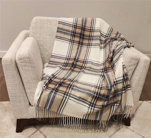Fennco Styles Classic Plaid Pattern Fringe Throw Blanket 50" W x 60" L - Rustic Cozy Blanket for Home, Couch, Bedroom, Living Room, Office, and Holiday Décor