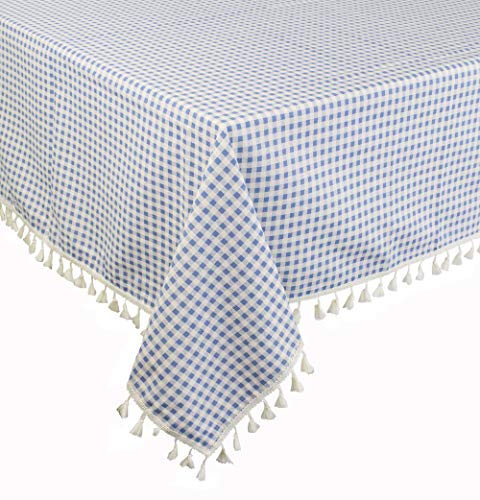 Fennco Styles Simply Striped Tassel Cotton Blend 55 x 55 Inch Tablecloth - Green Table Cover for Banquets, Holiday, Special Events, Outdoor and Home Décor