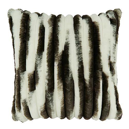 Fennco Styles Striped Faux Fur Decorative Filled Throw Pillow 18" W x 18" L – Black Plush Cushion for Couch, Bedroom, Living Room and Office Décor