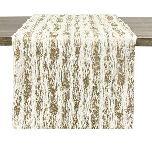 Fennco Styles Contemporary Brushed Foil Faux Fur Table Runner 16 x 72 Inch - Silver Metallic Design Table Cover for Christmas Decor, Home, Banquet, Family Gathering, and Special Occasion