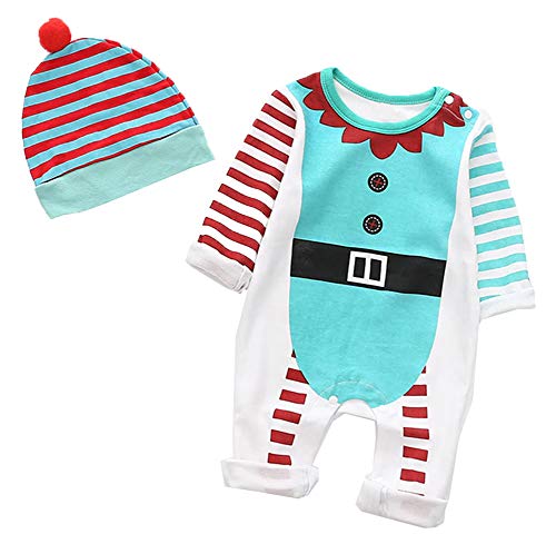 stylesilove Baby Boy Elf Romper with Hat 2 pcs Holiday Outfit Set