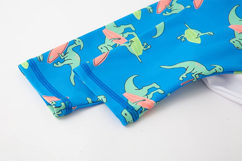 stylesilove Toddler Kid Boys Dino Print One-Piece Short Sleeve Zipper Rash Guard & Hat 2pcs Swimsuit Pool Beach Bathing Suit
