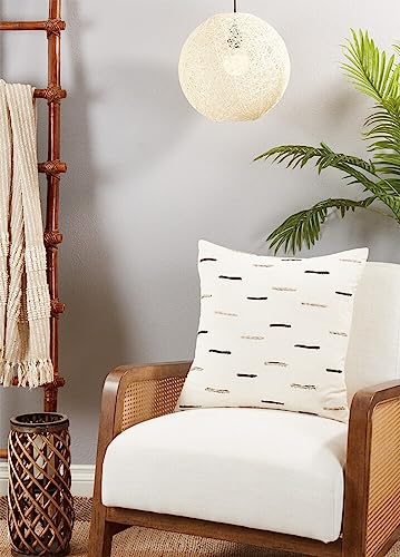 Fennco Styles Embroidered Dashes Cotton Decorative Throw Pillow Cover 20" W X 20" L – White Striped Design Cushion Case for Couch, Sofa, Bedroom, Office and Living Room Décor
