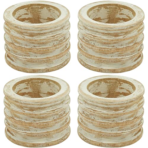 Fennco Styles Mango Wood Ribbed Napkin Rings, Set of 4 - Natural Decorative Wooden Napkin Holders for Home, Dining Room, Banquet, Family Gathering, Holiday and Special Occasion