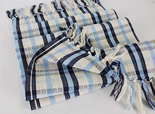 Fennco Styles Woven Tartan Plaid Tassels Cotton Blend Tablecloth - Blue and Ivory 55 x 55 inch Square Table Cover for Banquets, Holiday, Special Events and Home Décor