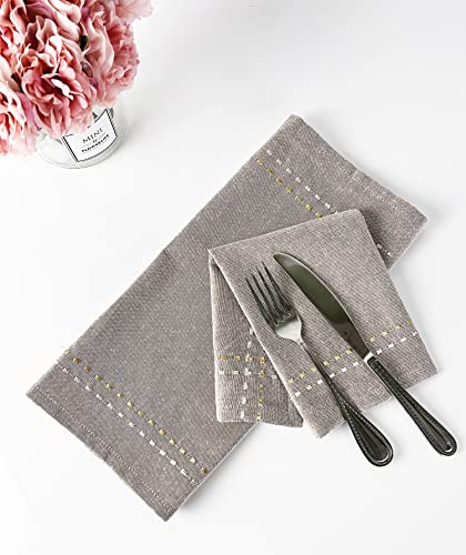 Fennco Styles Anais Embroidered Silver and Gold Line Cotton Table Runner and Placemat
