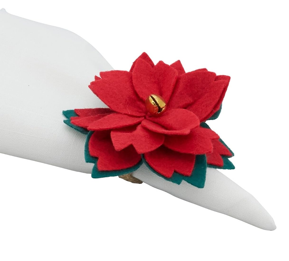 Fennco Styles Felt Poinsettia Holiday Napkin Rings, Set of 4 - Red Festive Flower Decorative Napkin Holders for Dining Table, Family Gatherings, Christmas Décor and Special Occasions