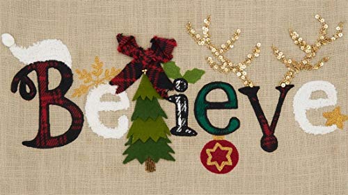 Fennco Styles Believe Christmas Cotton Table Runner 16" W x 72" L - Natural Festive Table Cover for Home Décor, Dining Table, Banquet, Holiday, Christmas and Special Occasion