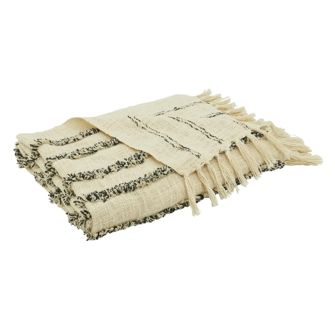 Fennco Styles Tufted Line Tassel Cotton Throw Blanket 50" W x 60" L – Natural Woven Blanket for Couch, Bedroom and Living Room Décor