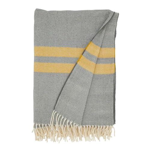 Fennco Styles Yellow Striped Herringbone Throw Blanket with Fringe 50" W x 60" L – Grey Cozy Blanket for Home, Couch, Bedroom, Living Room, Office, and Holiday Décor