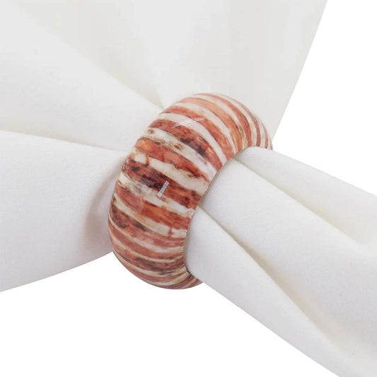 Fennco Styles Classic Striped Design Wood Napkin Rings, Set of 4 - Rust Decorative Napkin Holders for Home, Dining Room, Banquet, Family Gathering, Holiday and Special Occasion