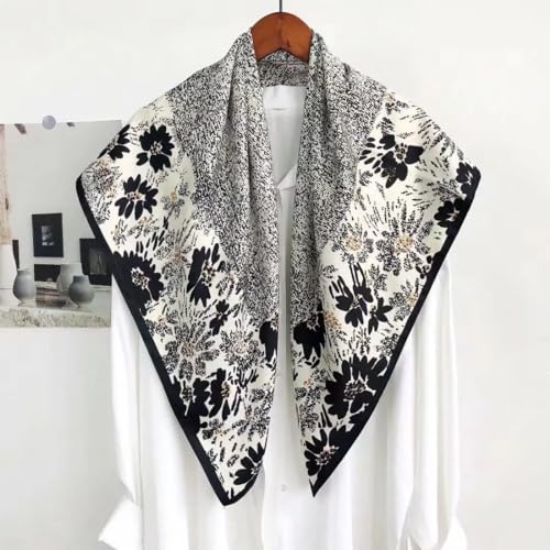 stylesilove Women Floral Print Silk Like Scarf Square Neckerchief Soft Bandana Small Shawl Neck Wraps for All Season