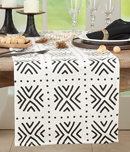 Fennco Styles Arrow Mud Cloth Design Cotton Table Runner 16" W x 72" L - Black Tribal Printed Table Cover for Home Décor, Everyday Use, Banquets and Special Occasion