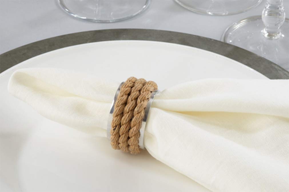 Fennco Styles Nautical Rope Design Aluminum Napkin Rings for Home Decor or Everyday Dining, Set of 4, Natural