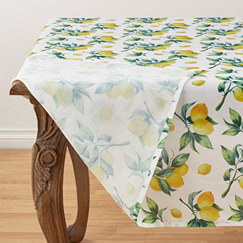 Fennco Styles Lemon & Orange Print 55 x 55 Inch Tablecloth - Multi Color Table Cloth for Home Everyday Use, Kitchen, Banques Décor, Family Gartering and Special Occasion