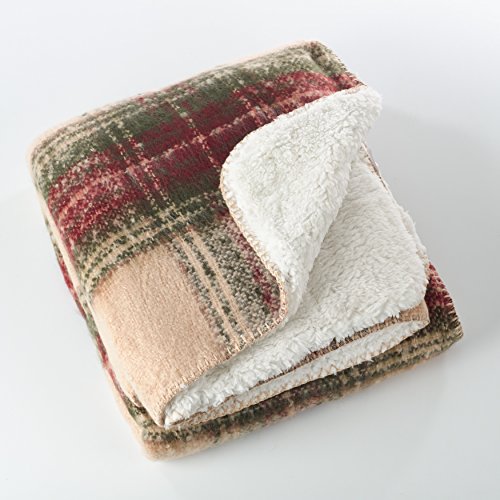 Fennco Styles Sevan Collection Faux Mohair Sherpa Plaid Design Throw Blanket 50" W x 60" L - Blanket for Couch, Bedroom and Living Room Décor