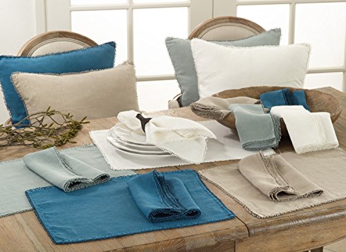 Fennco Styles Pomponin Collection Pom Pom Design 100% Linen Table Runner