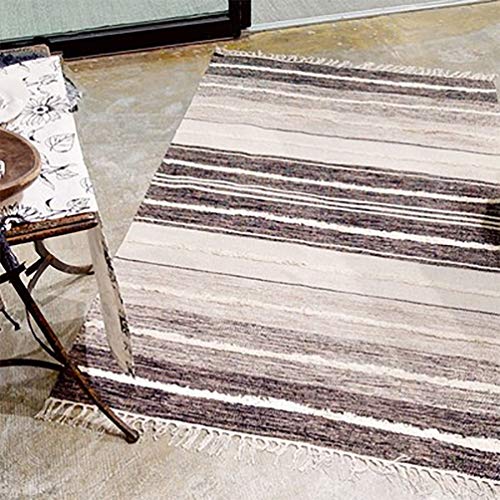 Fennco Styles Striped Woven Tufted Tassel Cotton Area Rug 4' x 6' - Black Rectangle Fringe Rug for Home Décor, Bedroom, Entryway Mat, Floor Décor