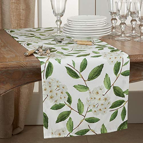 Fennco Styles Floral Design Table Linen Collection – White Green Table Cover for Home Décor, Dining Table, Banquets, Holidays and Special Occasions