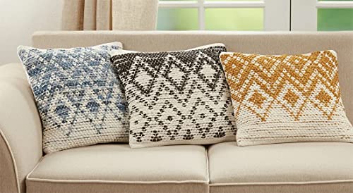 Fennco Styles Diamond Woven Cotton Jute Decorative Throw Pillow 18" W x 18" L - Square Cushion for Home, Couch, Bedroom, Living Room and Office Décor