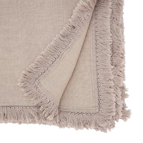 Fennco Styles Stonewashed Fringe Design 100% Linen Tablecloth - Ivory Table Cover for Holidays, Dining Table, Everyday Use, Banquets and Special Occasion