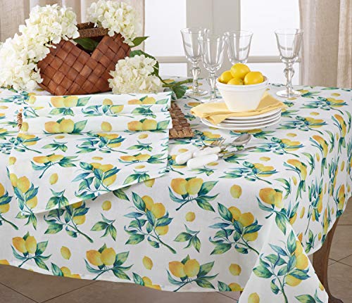 Fennco Styles Lemon & Orange Print 55 x 55 Inch Tablecloth - Multi Color Table Cloth for Home Everyday Use, Kitchen, Banques Décor, Family Gartering and Special Occasion