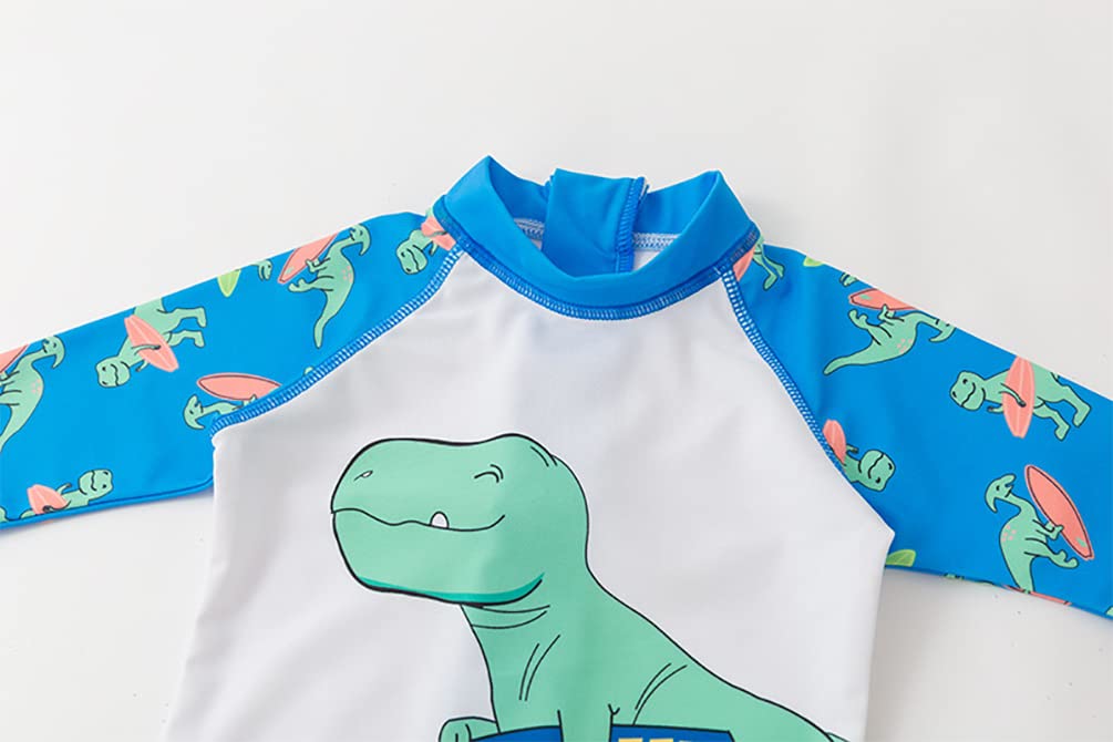 stylesilove Toddler Kid Boys Dino Print One-Piece Short Sleeve Zipper Rash Guard & Hat 2pcs Swimsuit Pool Beach Bathing Suit
