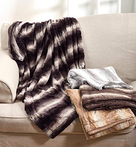 Fennco Styles Wilma Collection Country Faux Rabbit Fur Palette 50 x 60 Inch Throw Throw – Grey Throw Blanket for Couch, Bedroom and Living Room Décor