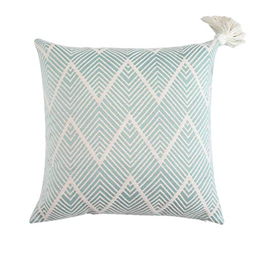 Fennco Styles Contemporary Chevron Tassel Cotton Blend Throw Pillow - Square 18 x 18 Inch Decorative Throw Pillow Case for Couch, Bedroom and Living Room Décor
