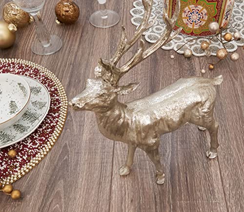 Fennco Styles Christmas Resin Standing Deer Statue Figurine - Silver Sculpture Animal Deer for Holiday, Home, Tabletop, Mantel and Office Décor