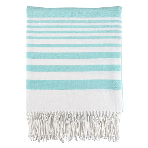 Fennco Styles Classic Striped Fringed Design Throw Blanket 50" W x 60" L, 2 Colors - Lightweight Blanket for Couch, Bedroom and Living Room Décor
