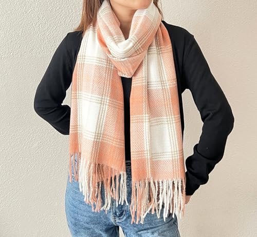 stylesilove Women Classic Plaid Fringe Cashmere Scarf Warm Ultra Soft Scarves Shawl Neck Wraps for All Season, 6 Colors