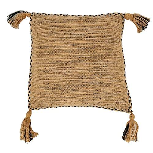 Fennco Styles Braided Broder Tassel Cotton Decorative Throw Pillow 18" W x 18" L - Woven Square Cushion for Home, Couch, Living Room, Bedroom, Office and Holiday Décor