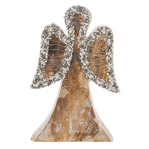Fennco Styles Rustic Wooden Outline Beaded Variety Size Tabletop Angel Figurine for Christmas Decorations, Office Home Décor