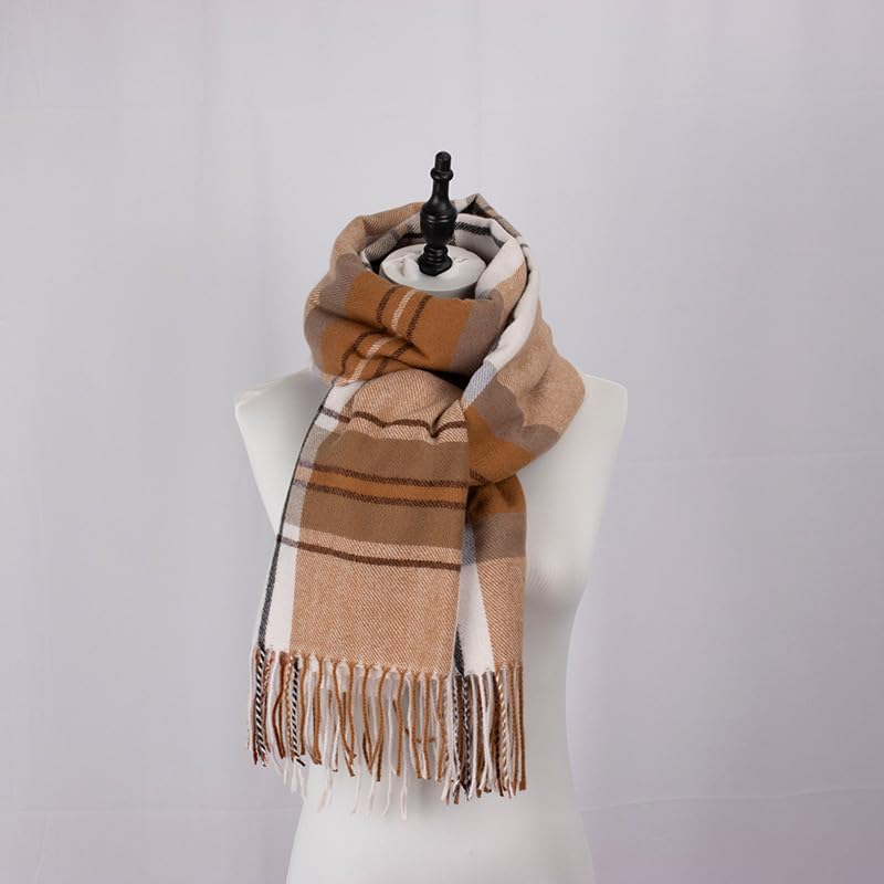 stylesilove Women Plaid Fringe Cashmere Scarf Warm Ultra Soft Scarves Shawl Neck Wraps for All Season, 5 Colors