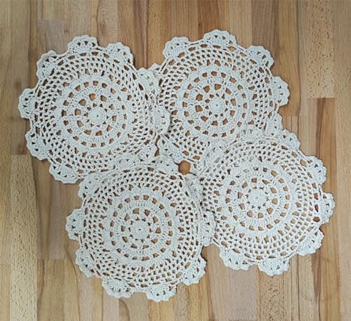 Fennco Styles Handmade Medallion Crochet Lace Round Cotton Placemat Doilies - 4 Pack