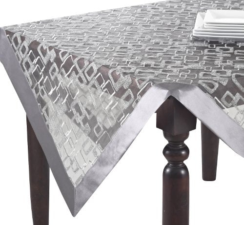 SARO LIFESTYLE 3713 Mondrian Square Tablecloth, 60-Inch, Silver