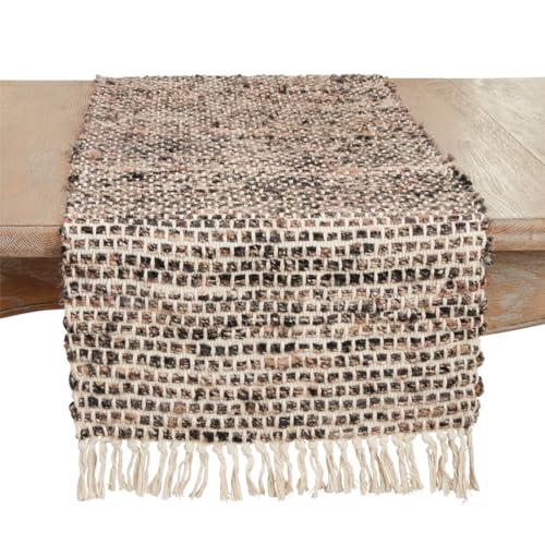 Fennco Styles Striped with Fringe Cotton Table Runner 16" W x 72" L - Natural Woven Table Cover for Home, Dining Room, Banquets, Family Gatherings and Special Occasions