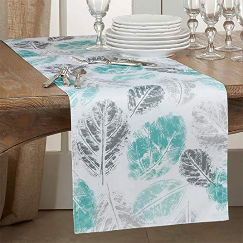 Fennco Styles Aesthetic Leaf Print Table Runner - Mint Table Cover for Home Décor, Dining Table, Banquets, Family Gathering and Special Events