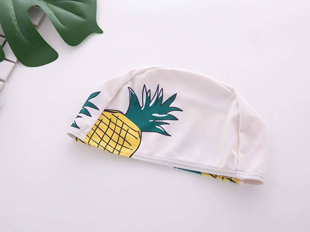 Styles I Love Little Boys Pineapple Print One-Piece Rash Guard Swimsuit with Swim Hat 2pcs White Bathing Suit Beach Swimwear