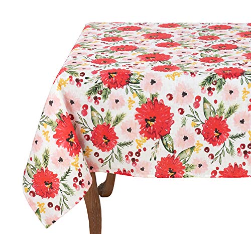 Fennco Styles Beautiful Holiday Floral 100% Linen Tablecloth, 60"x60", Square