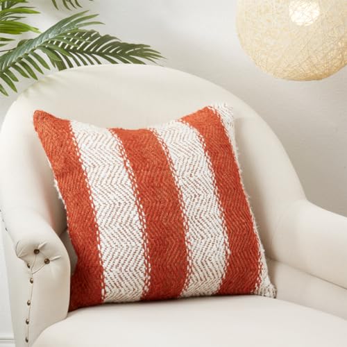 Fennco Styles Orange Striped Design Decorative Throw Pillow Cover 20" W X 20" L - Cotton Blend Woven Square Cushion Case for Couch, Sofa, Bedroom, Living Room and Office Décor