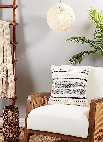 Fennco Styles Striped Woven Cotton Decorative Throw Pillow 18" W x 18" L - Black & White Modern Textured Cushion for Home, Couch, Bedroom, Living Room and Office Décor