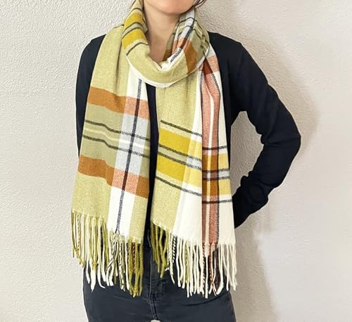 stylesilove Women Plaid Fringe Cashmere Scarf Warm Ultra Soft Scarves Shawl Neck Wraps for All Season, 5 Colors