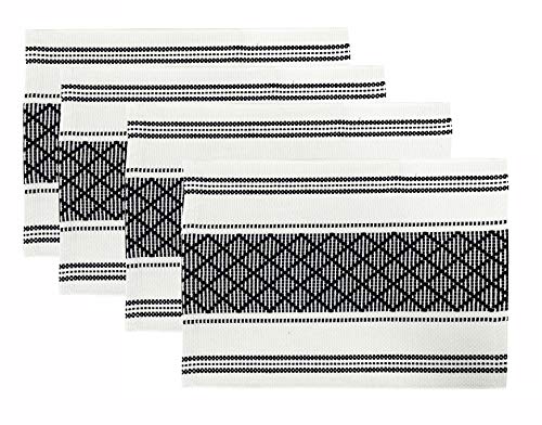 Fennco Styles Diamond Stitch Design Cotton Blend Placemats 14" W x 19" L, Set of 4 - Black Geometric Woven Table Mats for Boho Décor, Home, Dining Table, Banquets, Family Gatherings, Special Occasion
