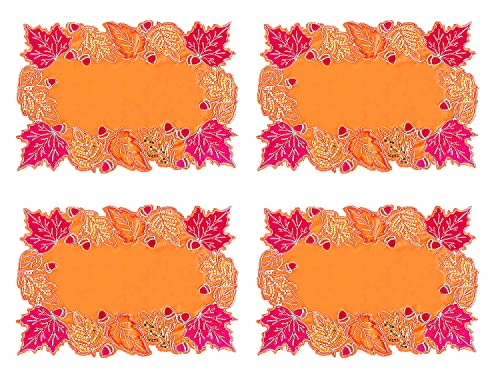 Fennco Styles Embroidered Sequin Autumn Leaves Table Runner 16" W X 33" L - Terracotta Harvest Foliage Table Cover for Thanksgiving, Holiday, Banquets, Special Occasion